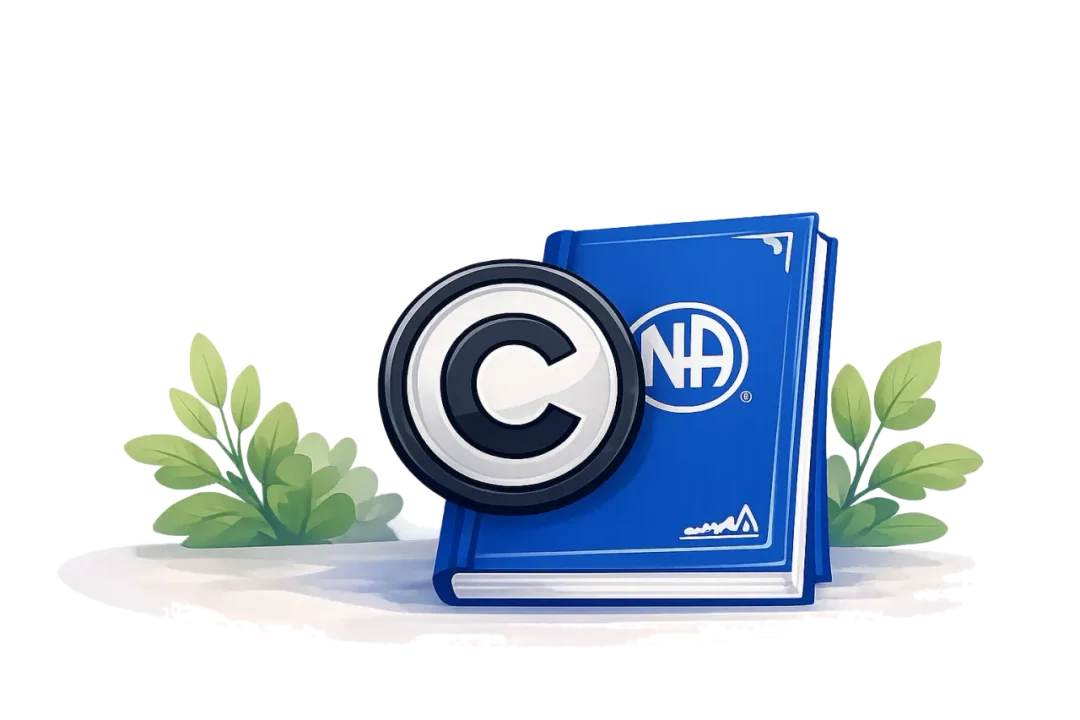 Libro oficial de Narcóticos Anónimos acompañado por el símbolo de derechos de autor