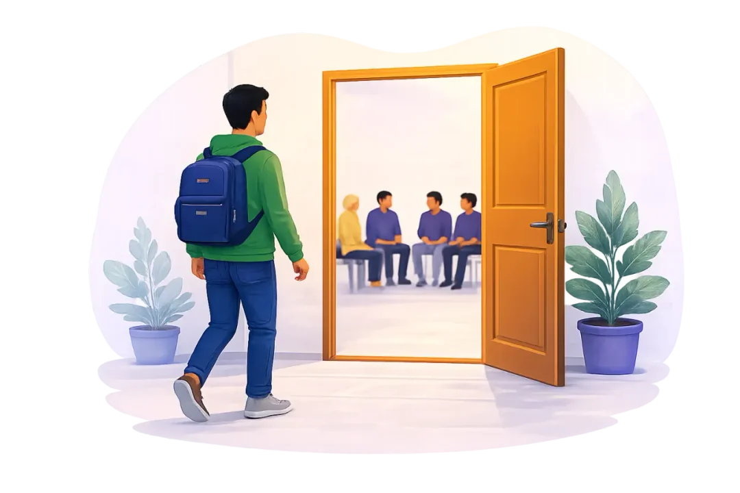 Persona llegando por primera vez a una reunión