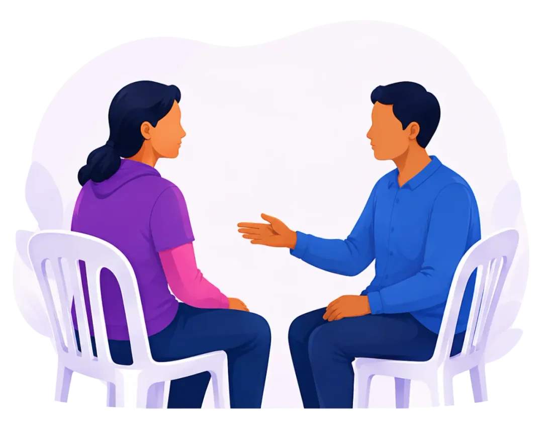 Dos miembros conversan para pedir y ofrecer ayuda