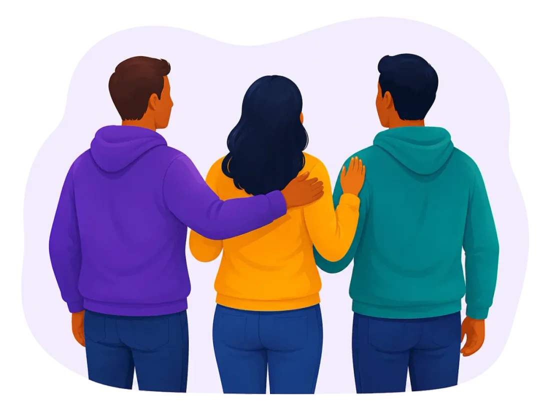Tres miembros se acompañan para seguir viniendo