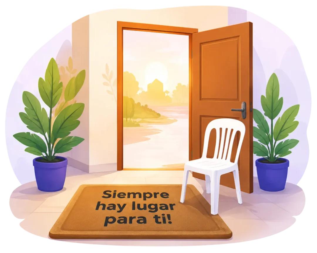 Una puerta abierta y una silla disponible recuerdan que siempre hay lugar para volver