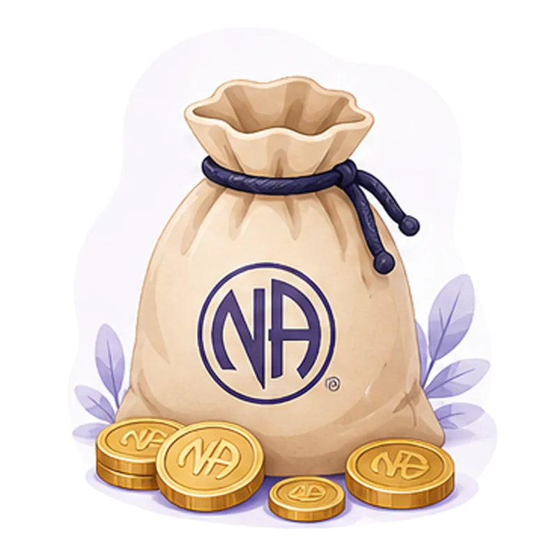 Bolsa de tela y monedas para la Séptima Tradición